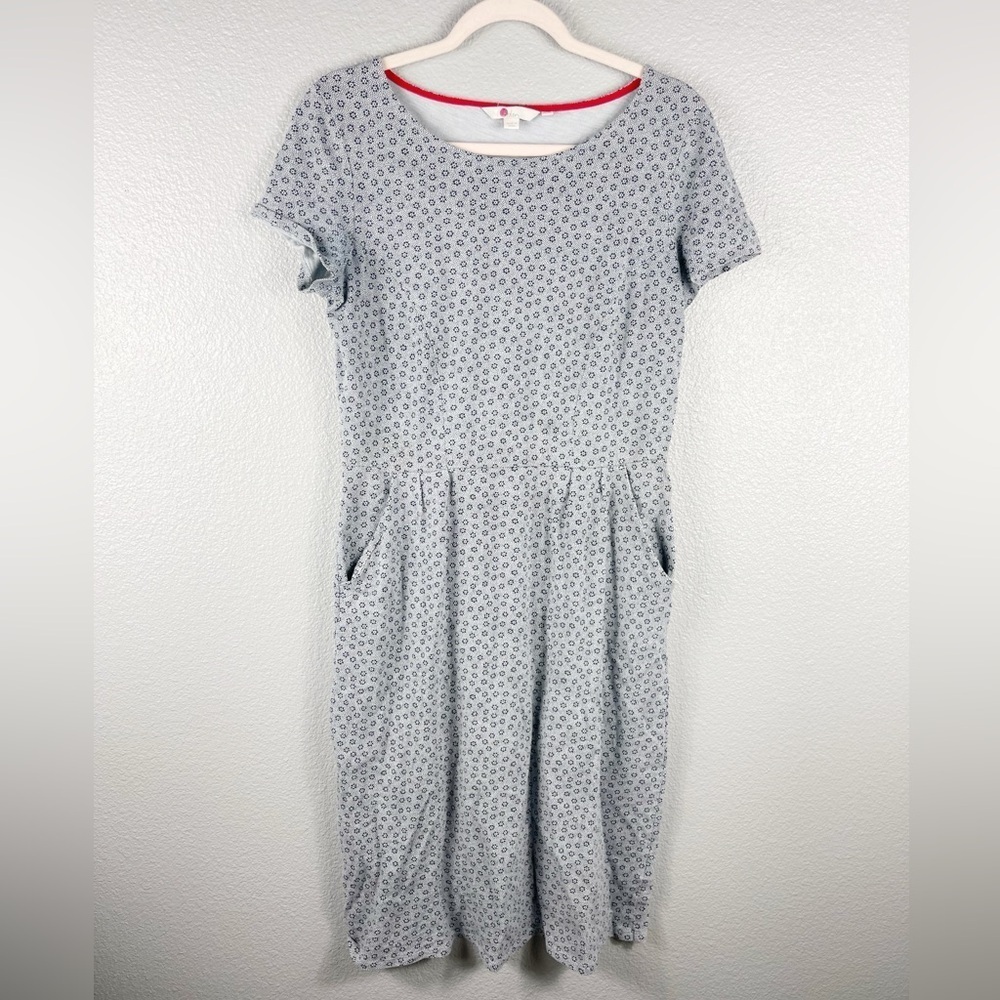 Boden Phoebe Blue/Grey Ditsy Floral Dress MIDI Women’s 8L Pockets Short Sleeve